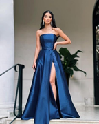 Emerald Green Strapless A-line Evening Dress Emerald Green Satin Formal Dress Y5372