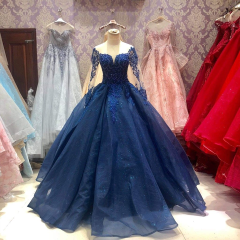 Robe de bal élégante à motifs floraux, manches longues, effet illusion Y4439