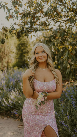 Robe de bal sirène rose époustouflante avec fente, robe de soirée rose Y5487