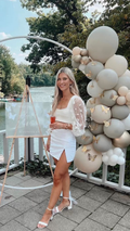 White Two Piece Short Homecoming Dress Party Dress with Long Sleeves Y1990