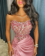 Vestido de noche formal sin tirantes, corte recto y largo hasta el suelo Y6984
