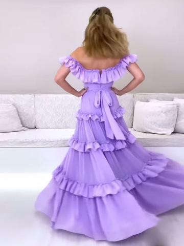 Purple chiffon long prom dress evening dress Y5355