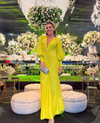 Vestido de noche de mujer con escote en V, manga larga tipo farol Y5589
