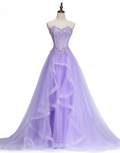 Vestido largo de noche de encaje lila claro de New Sweet Banquet. Elegante vestido de novia sin tirantes, corte en A, para baile de graduación o fiesta formal (Y1845).
