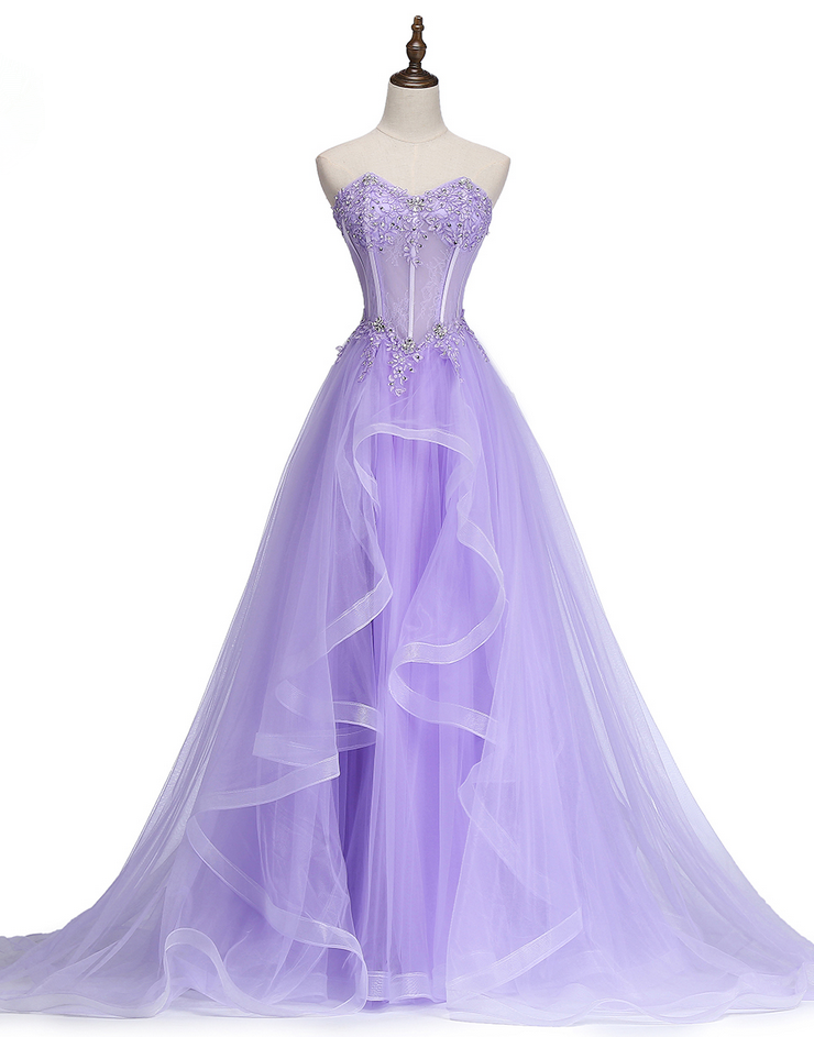 Vestido largo de noche de encaje lila claro de New Sweet Banquet. Elegante vestido de novia sin tirantes, corte en A, para baile de graduación o fiesta formal (Y1845).