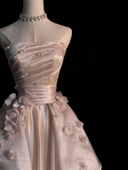 Vestido de noche de tul rosa sin tirantes, corte en A, estilo glamuroso Y6761