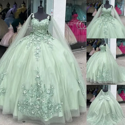 Robe de bal vert sauge avec appliques, robe de Sweet 16, robe de Quinceañera Y2319