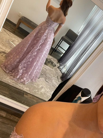 Off Shoulder Lilac Lace Long Prom Dresses Off the Shoulder Formal Dresses Lilac Evening Dresses Y5340