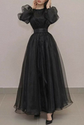 Robe de soirée noire rétro à manches longues et coupe trapèze Y6742