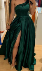 Robe de soirée longue en satin vert simple, robe de remise de diplôme verte Y4296