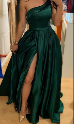 Simple Green Satin Long Evening Dress Green Graduation Dress Y4296