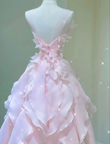 Robe de princesse rose à volants, robe de bal rose Y1971