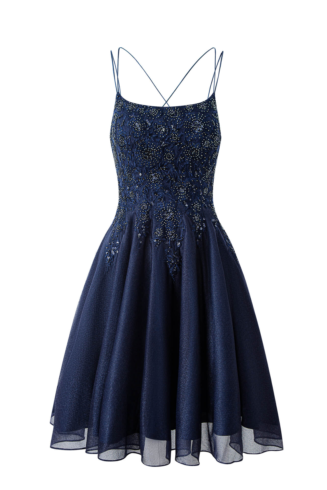 Vestido corto de gasa corte A para baile de bienvenida