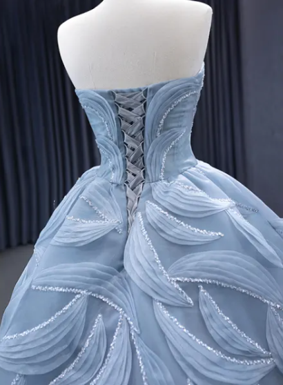 Vestido de princesa azul con escote corazón y tul, vestido de baile azul, vestido de hada azul Y6472