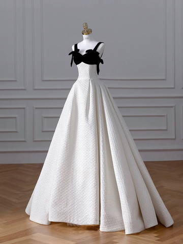 Elegant White Satin A Line Long Prom Dress Evening Dress,Formal Wedding Dress Y8611