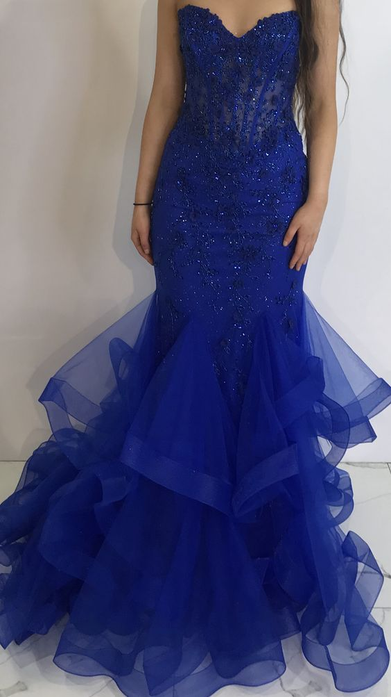 Elegante vestido de noche sirena azul real, vestido de noche azul real Y6607