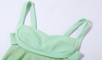 Vestido de fiesta corto verde de corte A, sin espalda, modelo Y2510