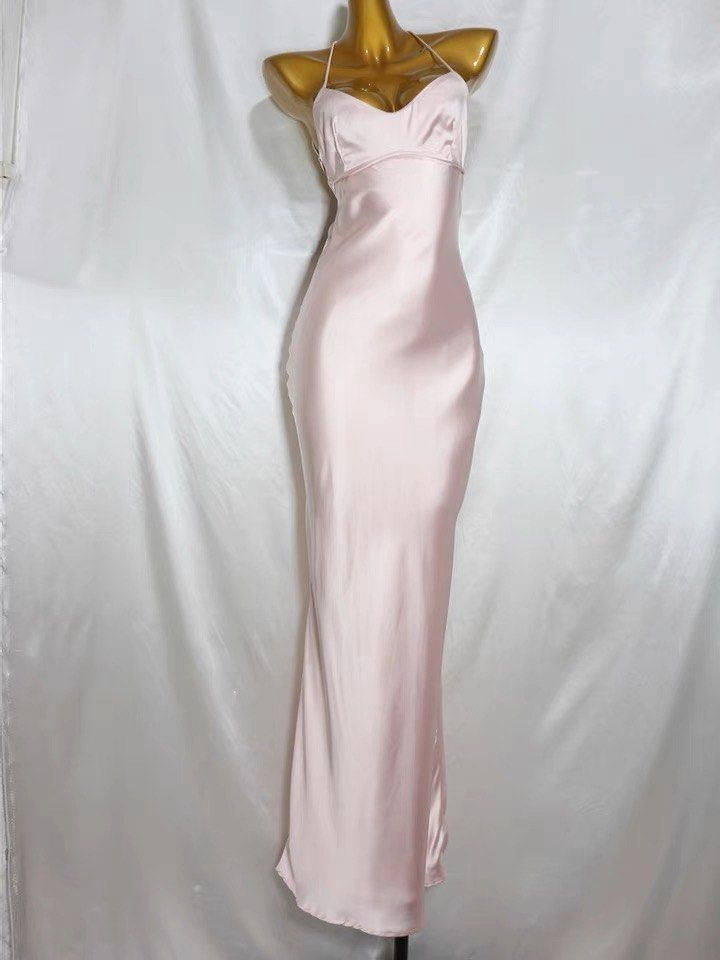 Vestido largo de fiesta sirena rosa encantador, sencillo vestido de noche rosa Y1932