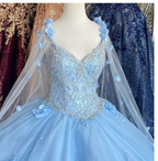 Robe de bal en tulle à fleurs bleues, robe de bal chic S26907