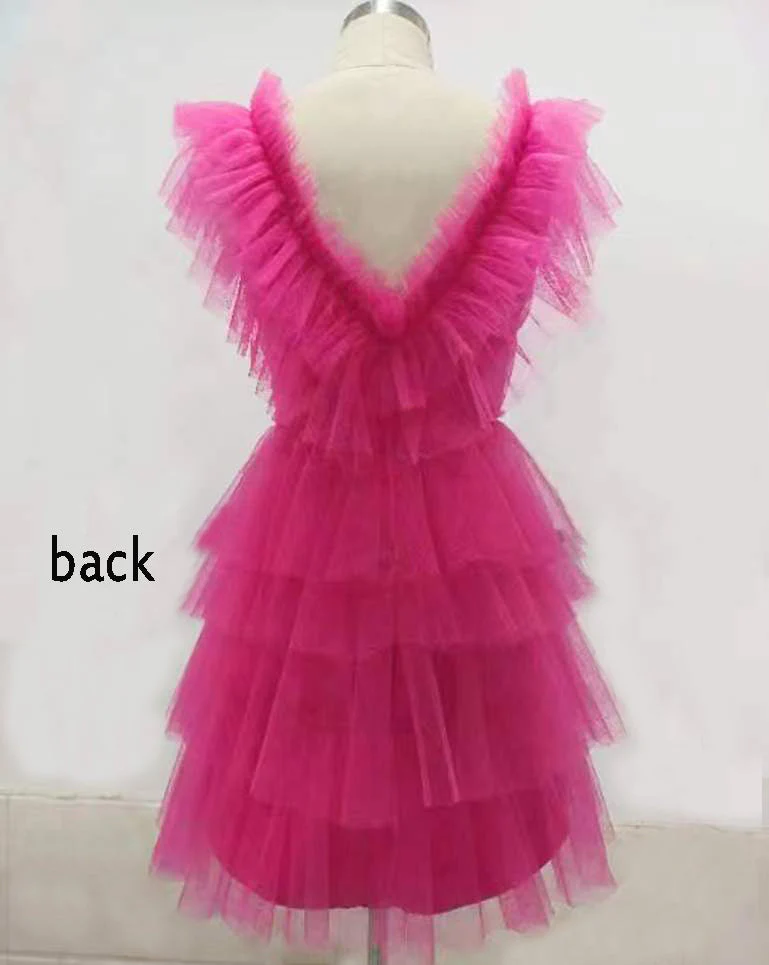 Vestido de fiesta corto de tul con escote en V y corte en A, modelo Y1458