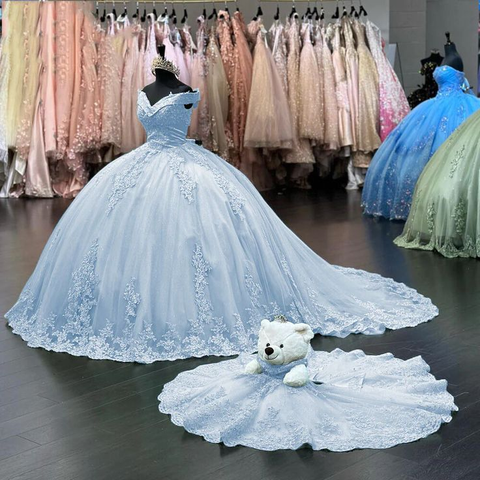 Robe de bal rose à épaules dénudées pour Sweet 16 (Quinceañera) en dentelle Y7245