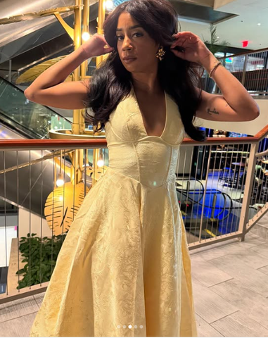 Sexy Halter Deep V Evening Dress Yellow Satin Print Prom Dress Y8249