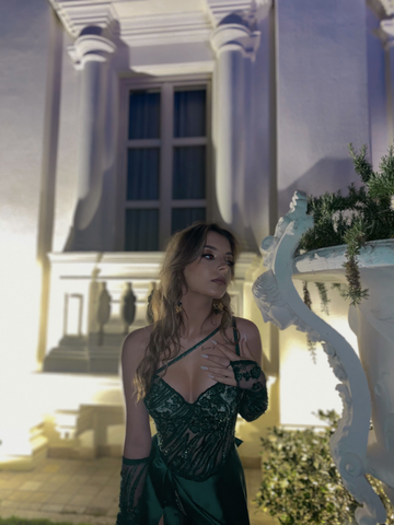 Robe de soirée longue verte unique, robe de soirée verte Y4112