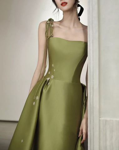 Vestido de fiesta de satén con tirantes finos, corte en A, sencillo, largo hasta el suelo, Y7011