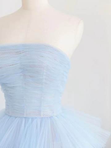 Robe de bal longue en tulle bleu hiver, robe de soirée en tulle bleu à plusieurs épaisseurs Y393