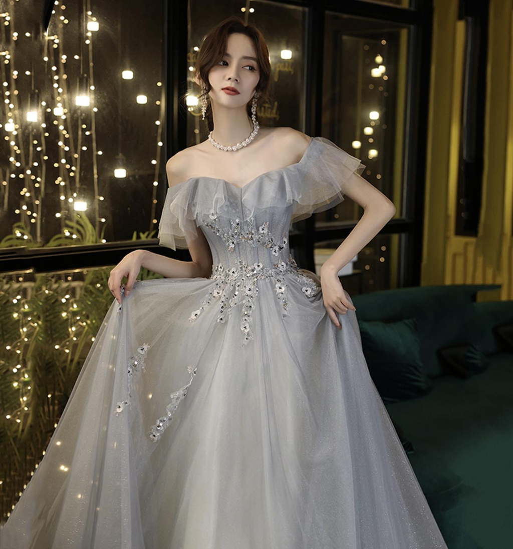 Robe de soirée trapèze à épaules dénudées, robe de féérique pour remise de diplôme Y5840