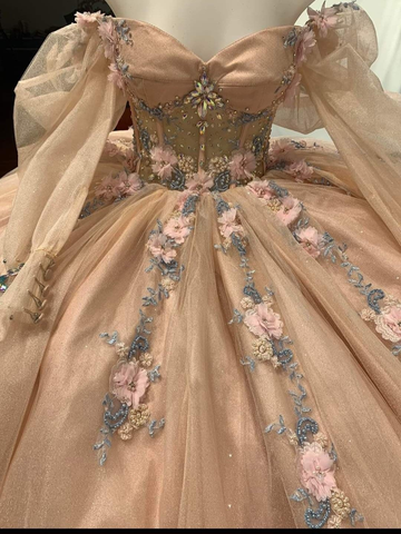 Robe de bal de Quinceañera pour jeune fille de 16 ans, ornée de perles et d'appliques, manches longues, style princesse, référence Y5469