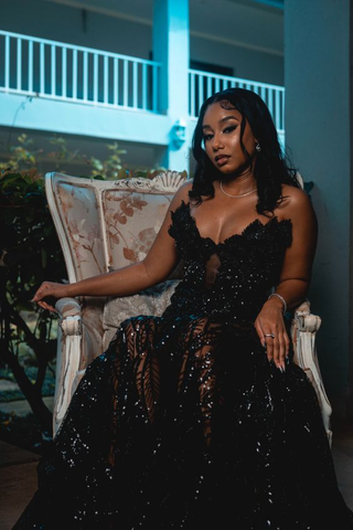 Elegant Black Long Evening Dress Black Glam Dress Y6639