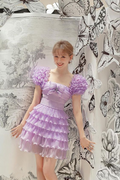 Robe de bal de promo violette à volants, coupe trapèze, robe de soirée d'anniversaire Y2690