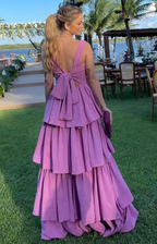 Vestidos de fiesta morados de corte línea A, vestido de noche de satén elástico escalonado Y4056