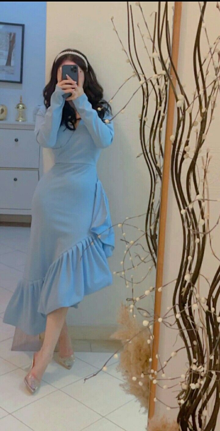 Elegante vestido de fiesta azul con escote en V estilo sirena, vestido de noche formal Y8181