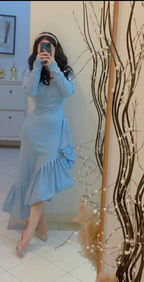 Elegante vestido de fiesta azul con escote en V estilo sirena, vestido de noche formal Y8181