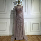 Luxury Modest Nude Mermaid Evening Dress with Cape Sleeves LA71885A