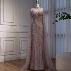 Luxury Modest Nude Mermaid Evening Dress with Cape Sleeves LA71885A