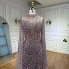 Luxury Modest Nude Mermaid Evening Dress with Cape Sleeves LA71885A