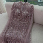 Luxury Modest Nude Mermaid Evening Dress with Cape Sleeves LA71885A