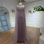 Luxury Modest Nude Mermaid Evening Dress with Cape Sleeves LA71885A