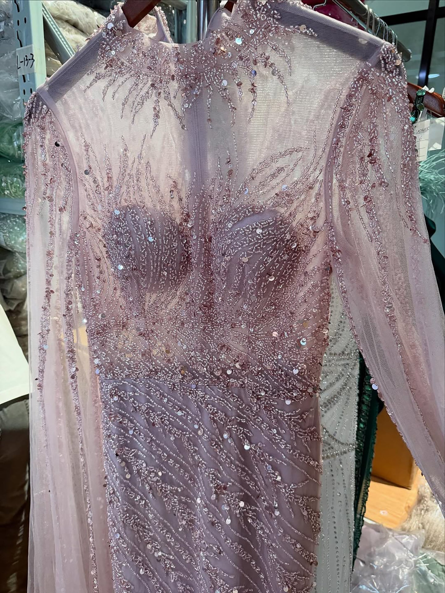 Luxury Modest Nude Mermaid Evening Dress with Cape Sleeves LA71885A