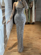 Luxury Kosovo Blue Evening Dress With Gloves LA72760C