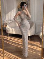 Luxury Kosovo Blue Evening Dress With Gloves LA72760C