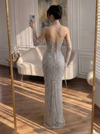 Luxury Kosovo Blue Evening Dress With Gloves LA72760C