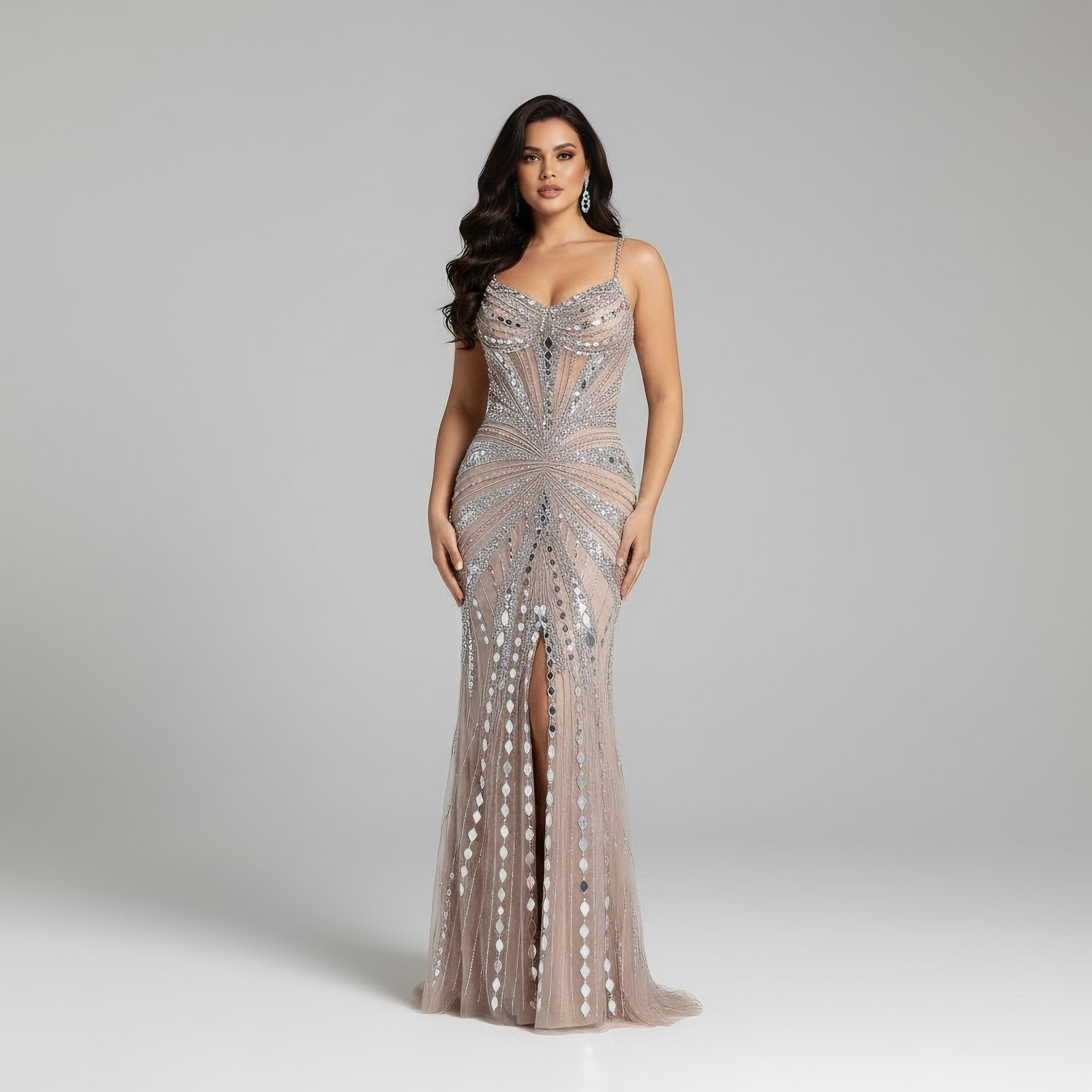 Luxury Nude Corset Beaded Mermaid Evening Dress LA72803A