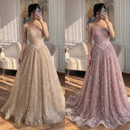 Luxury Sage Green Beaded A-Line Spaghetti Strap Evening Dress LA72805