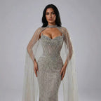 Luxury Dubai Caramel Beaded Evening Dress With Cape LA72811C