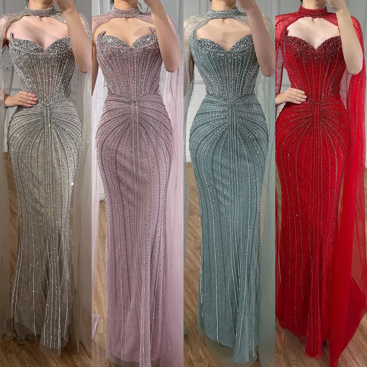 Luxury Dubai Caramel Beaded Evening Dress With Cape LA72811C