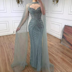 Luxury Dubai Caramel Beaded Evening Dress With Cape LA72811C